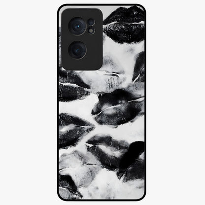 Midnight Kiss Marks Glass Case for 1+Nord CE 2  bold front view featuring romantic kiss mark artwork on dark background