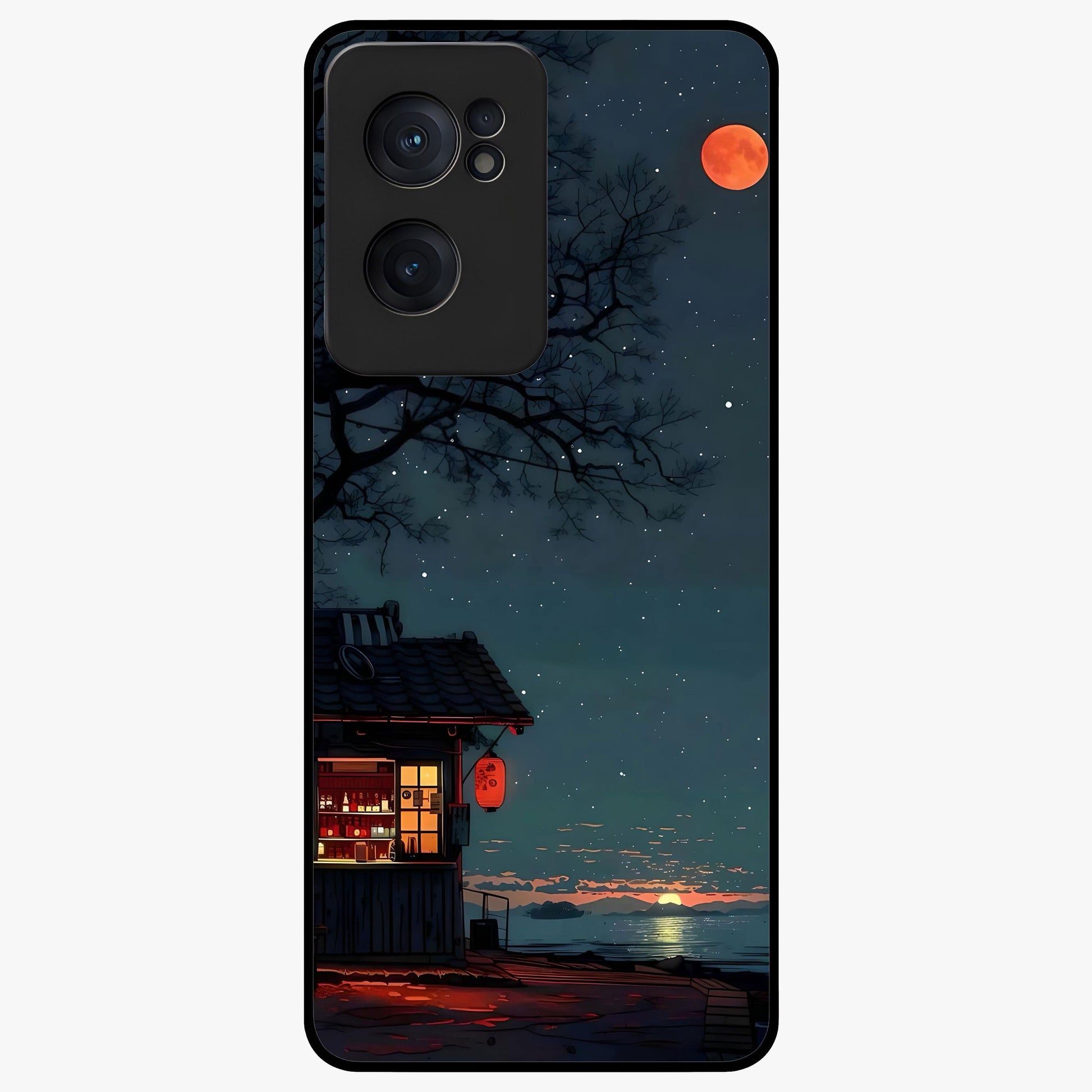 Midnight Lantern Glow Glass Case for 1+Nord CE 2  serene front view featuring glowing lantern artwork under night sky