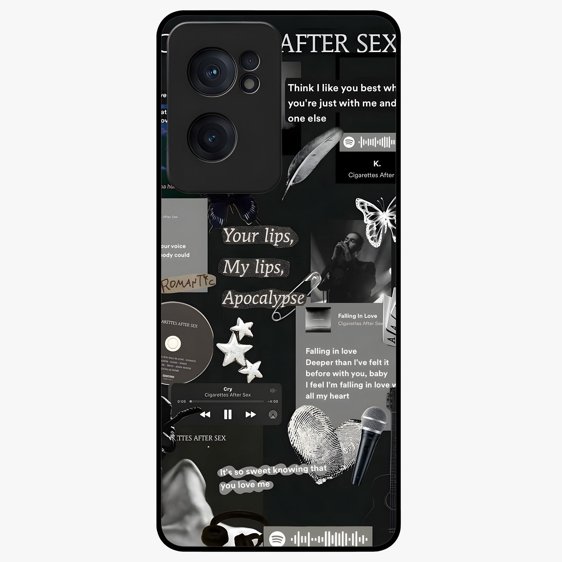 Midnight Love Glass Case for 1+Nord CE 2  romantic front view featuring subtle love inspired artwork in dark tones