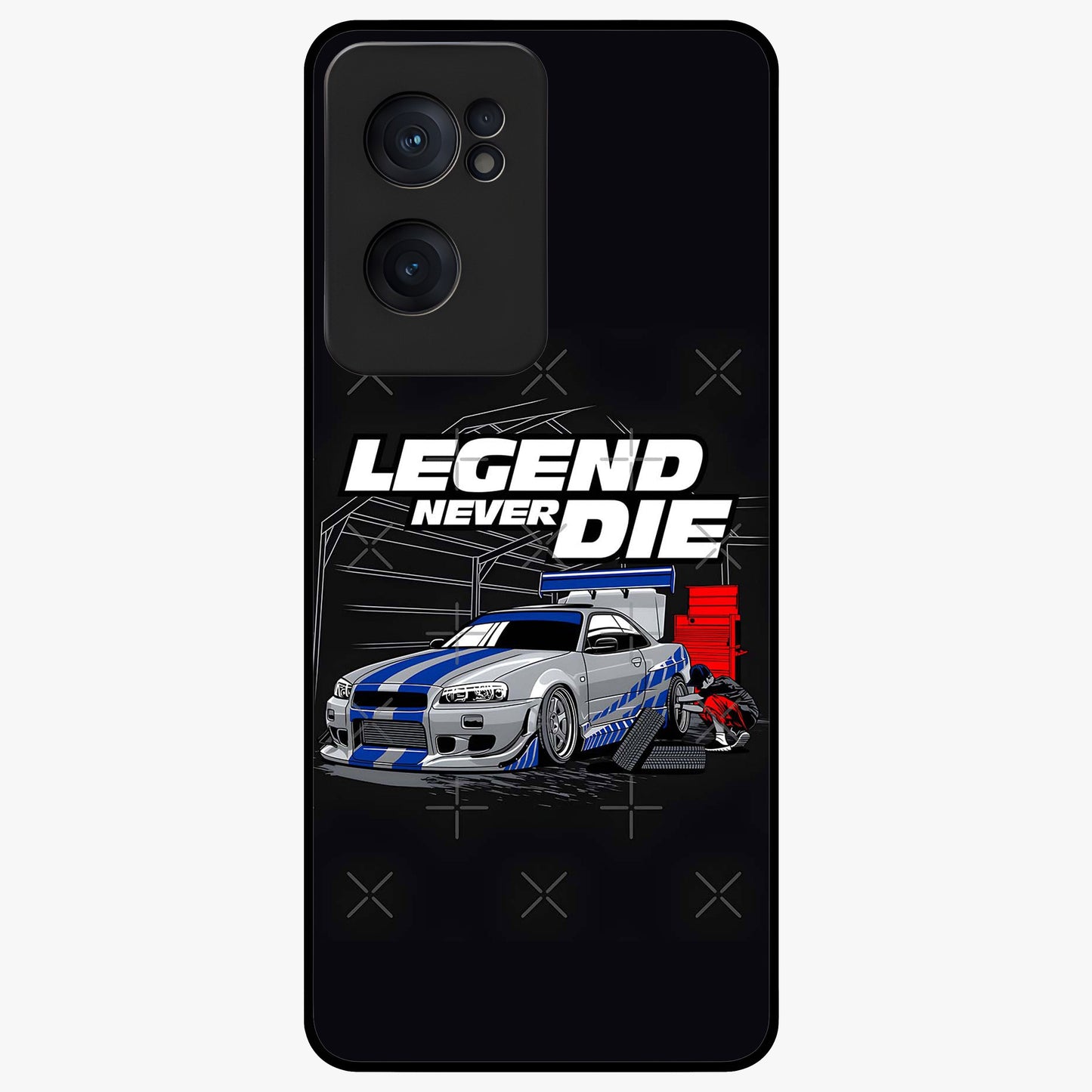 Midnight Racing Legacy Glass Case for 1+Nord CE 2  bold front view featuring racing inspired artwork in dark tones