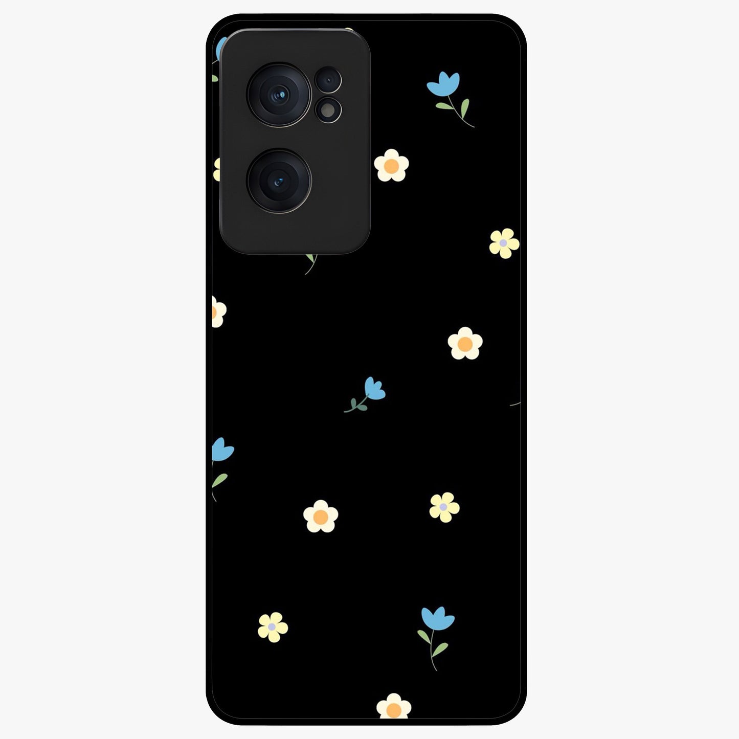 Minimalistic Blue With White Flower Pattern Glass Case for 1+Nord CE 2  fresh front view featuring white floral artwork on blue background