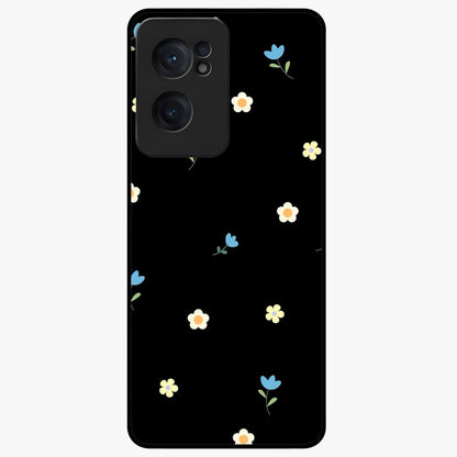 Minimalistic Blue With White Flower Pattern Glass Case for 1+Nord CE 2  fresh front view featuring white floral artwork on blue background