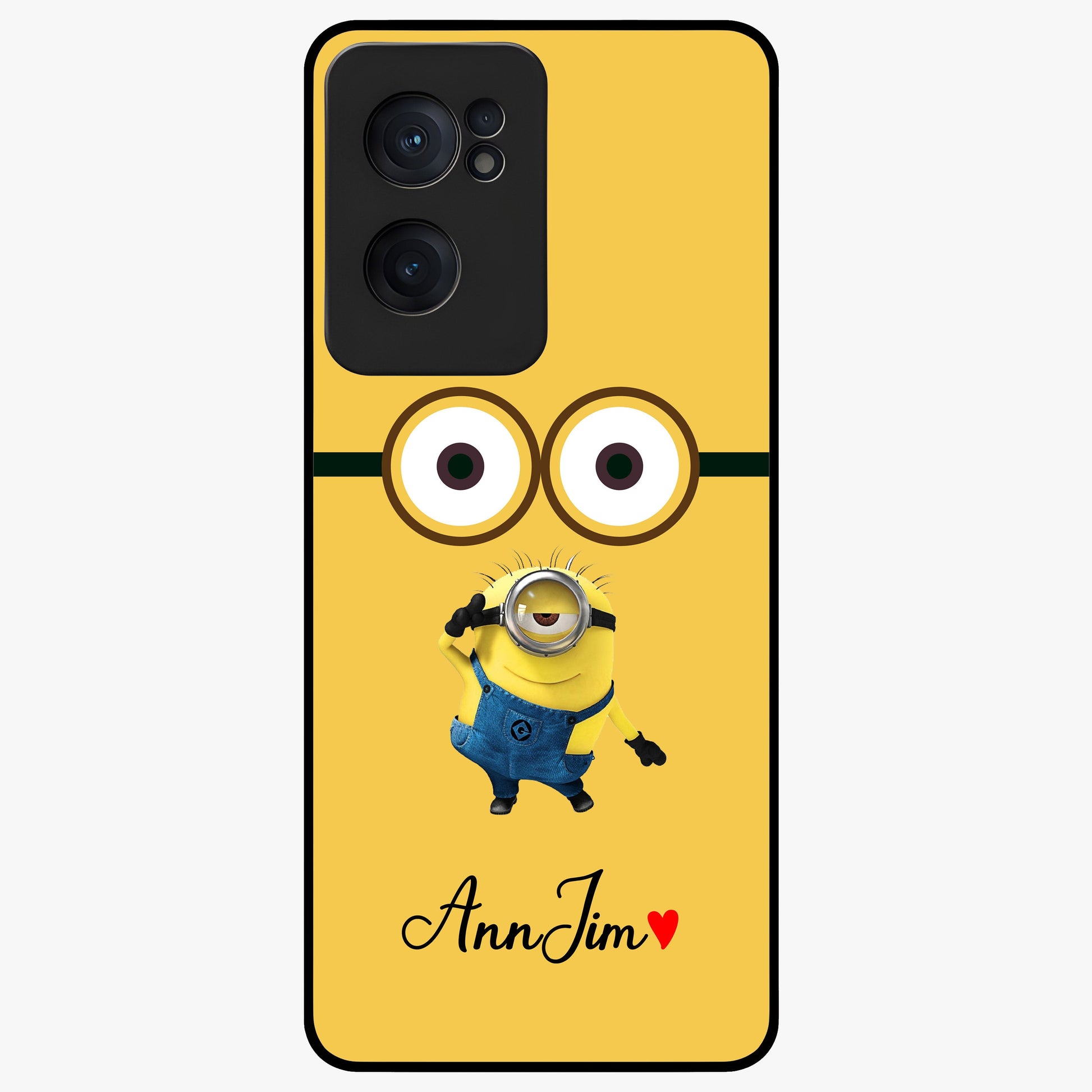 Minion Custom Name Glass Case for 1+Nord CE 2  playful front view featuring cartoon inspired artwork with personalized name design