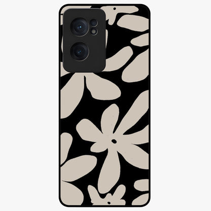 Monochrome Petal Dance Glass Case for 1+Nord Ce 2  artistic front view featuring black and white floral artwork