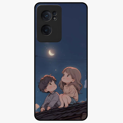 Moonlit Promise Together Glass Case for 1+Nord Ce 2  romantic front view featuring couple inspired artwork in night tones