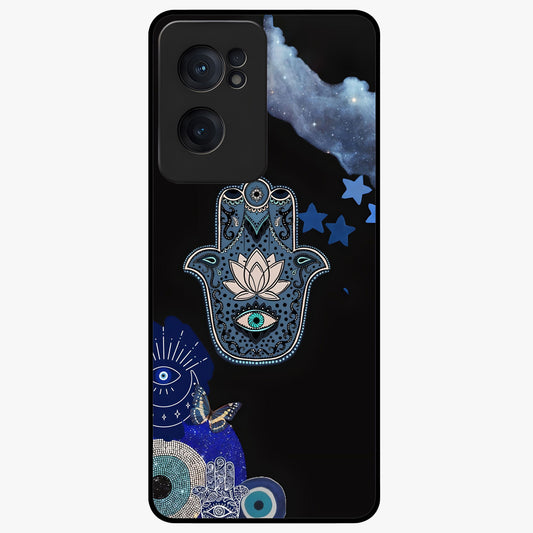 Mystic Hand Aura Glass Case for 1+Nord Ce 2  artistic front view featuring hand symbol artwork with glowing aura tones