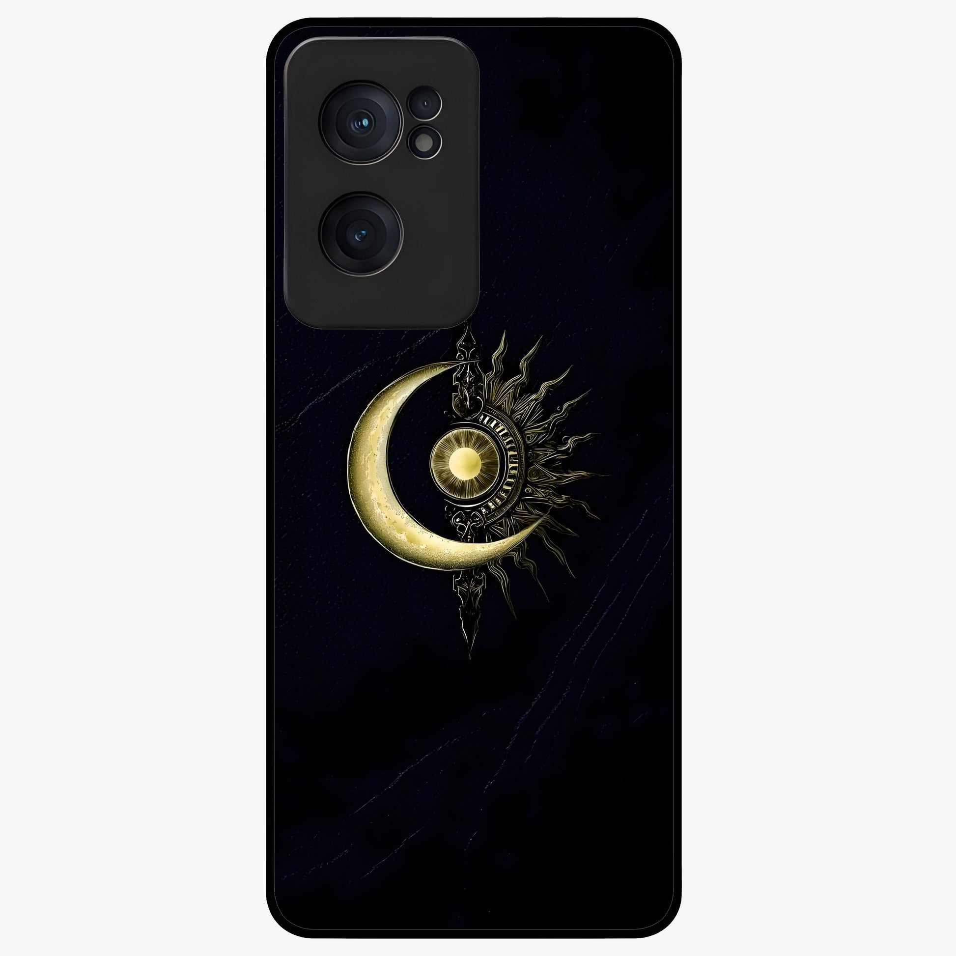 Mystic Lunar Flame Glass Case for 1+Nord CE 2  striking front view featuring moon and flame inspired artwork