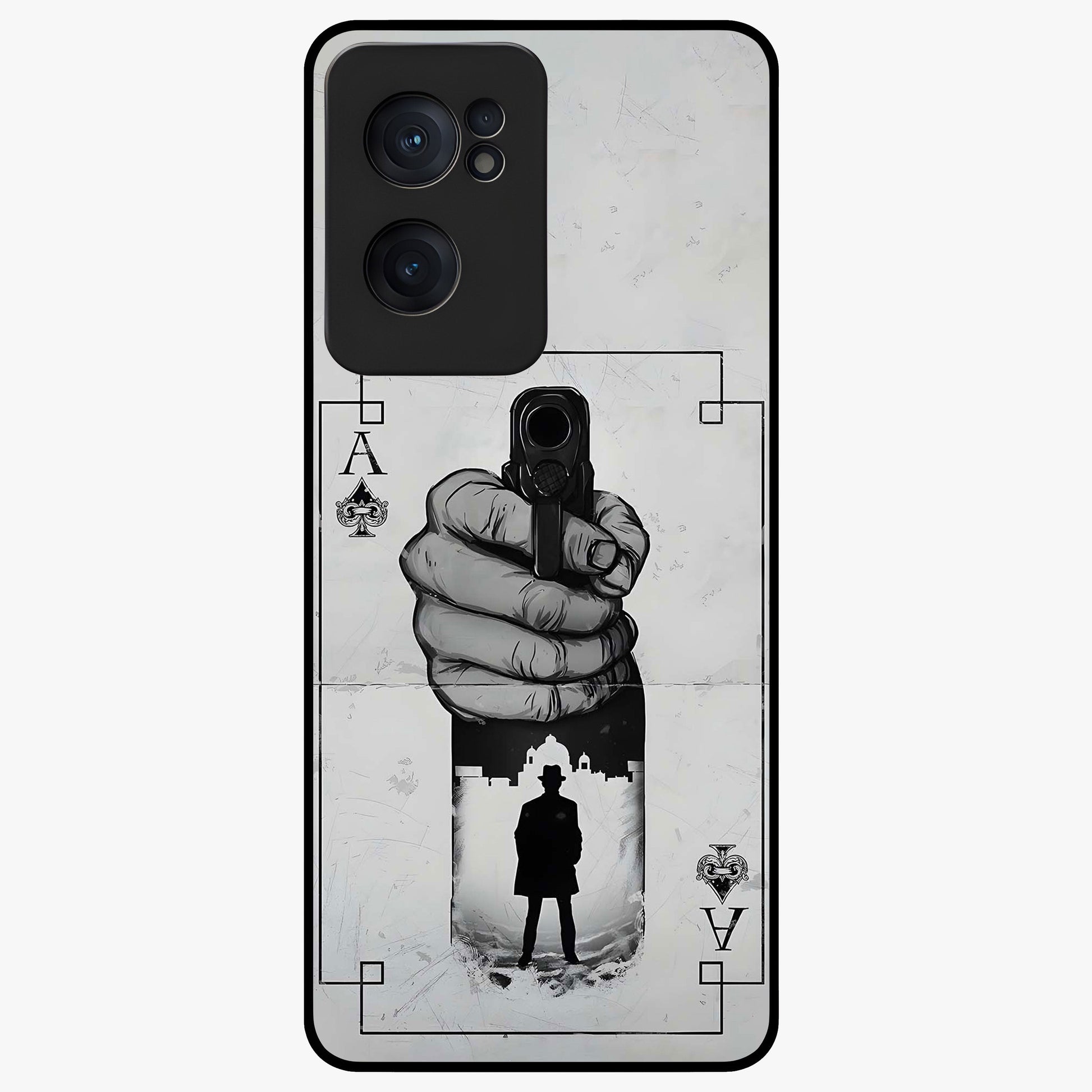 Noir Trigger Fate Glass Case for 1+Nord CE 2  dramatic front view featuring bold noir themed artistic artwork