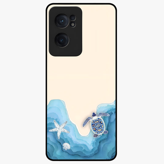 Ocean Drift Turtle Glass Case for 1+Nord Ce 2  serene front view featuring sea turtle artwork in calming ocean tones