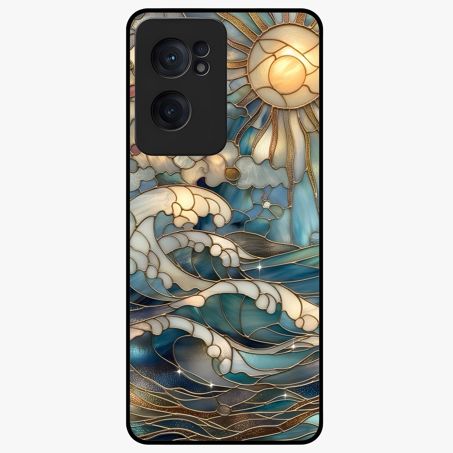 Oceanic Stained Printed Glass Case for 1+Nord CE 2  elegant front view featuring stained glass inspired ocean artwork