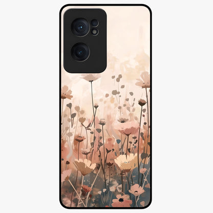 Pastel Wildflowers Glass Case for 1+Nord CE 2  cheerful front view featuring colorful wildflower artwork in pastel tones