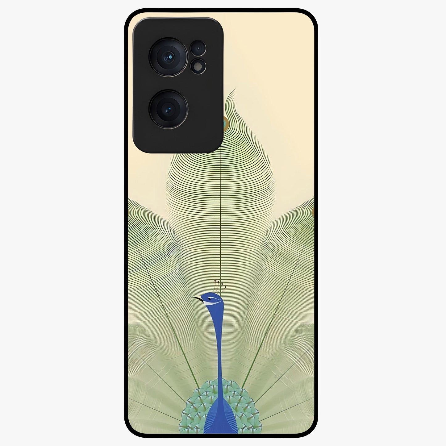 Peacock Feather Grace Glass Case for 1+Nord CE 2  elegant front view featuring detailed peacock feather artwork