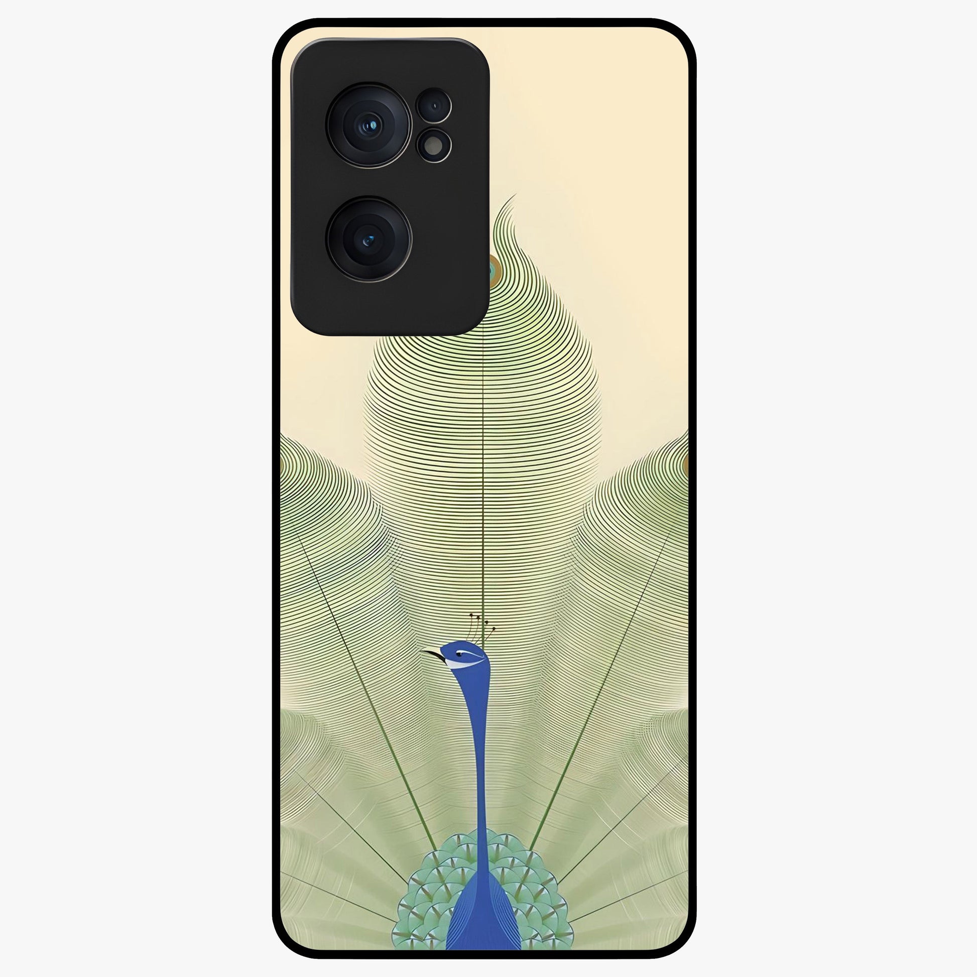 Peacock Feather Grace Glass Case for 1+Nord CE 2  elegant front view featuring detailed peacock feather artwork