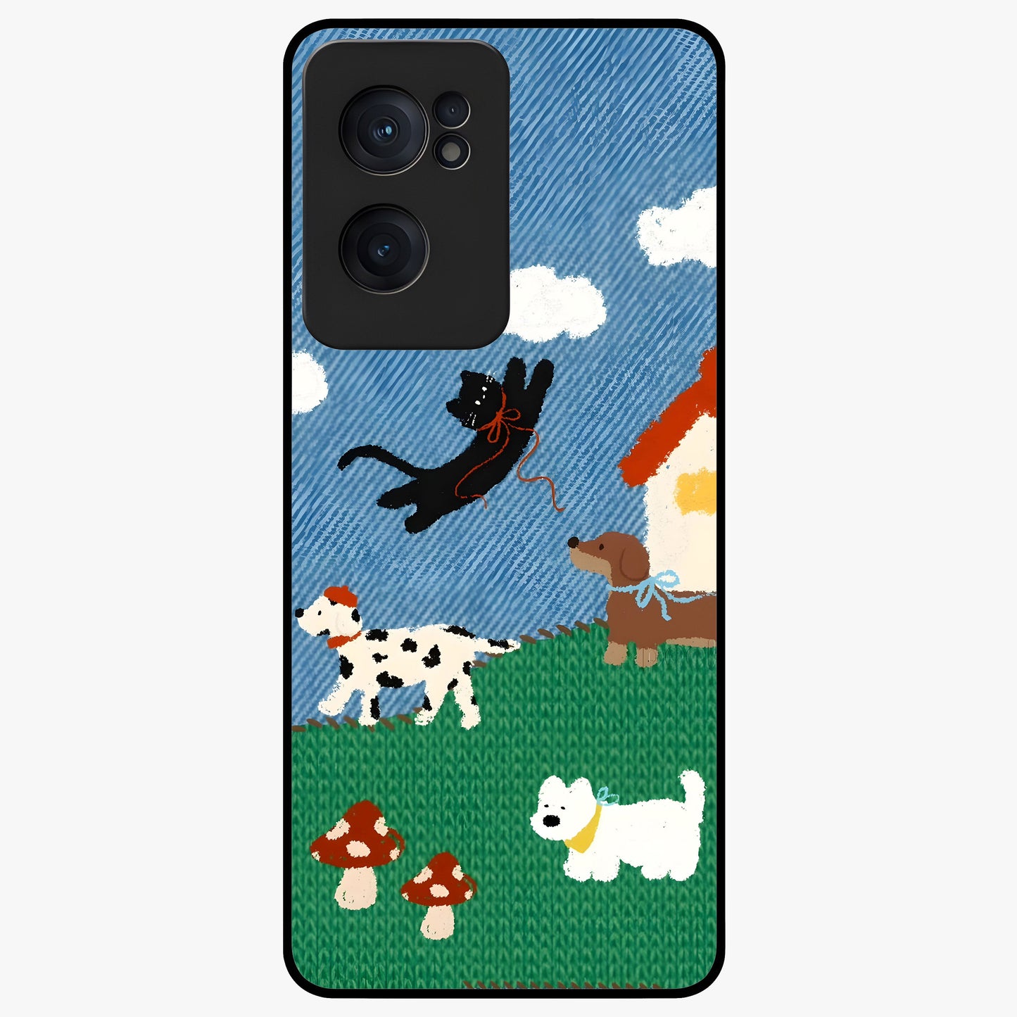 Pet Adventures Glass Case for 1+Nord Ce 2  playful front view featuring cute pet themed artwork