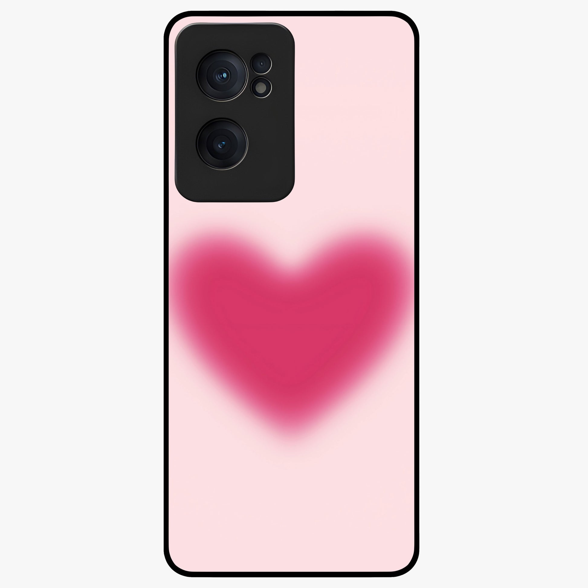 Pink Aura Heart Glass Case for 1+Nord CE 2  soft front view featuring glowing heart artwork in pastel pink tones
