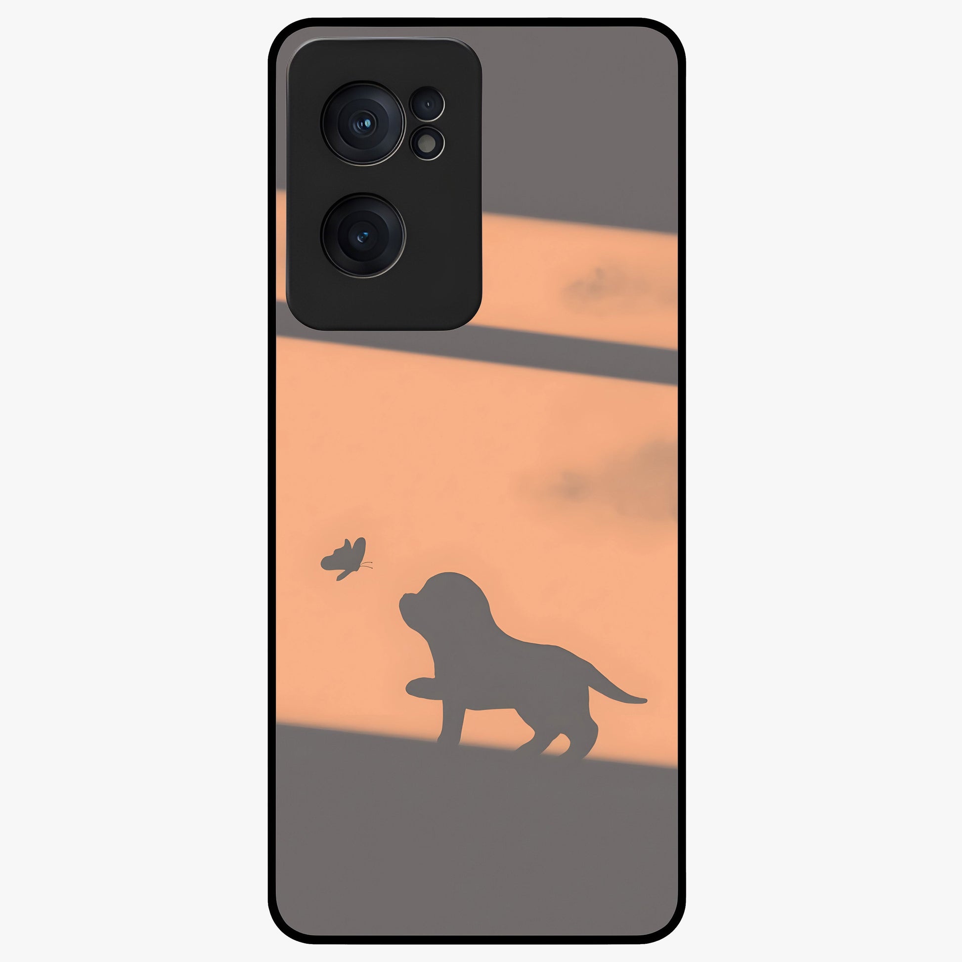 Puppy Shadow Art Glass Case for 1+Nord CE 2  charming front view featuring artistic puppy silhouette artwork