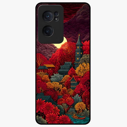 Red Scenery Hot Glass Case for 1+Nord CE 2  dramatic front view featuring bold red landscape artwork