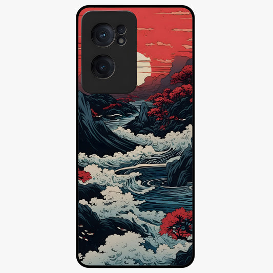 Red Sunset Scenery Glass Case for 1+Nord Ce 2  scenic front view featuring warm sunset landscape artwork