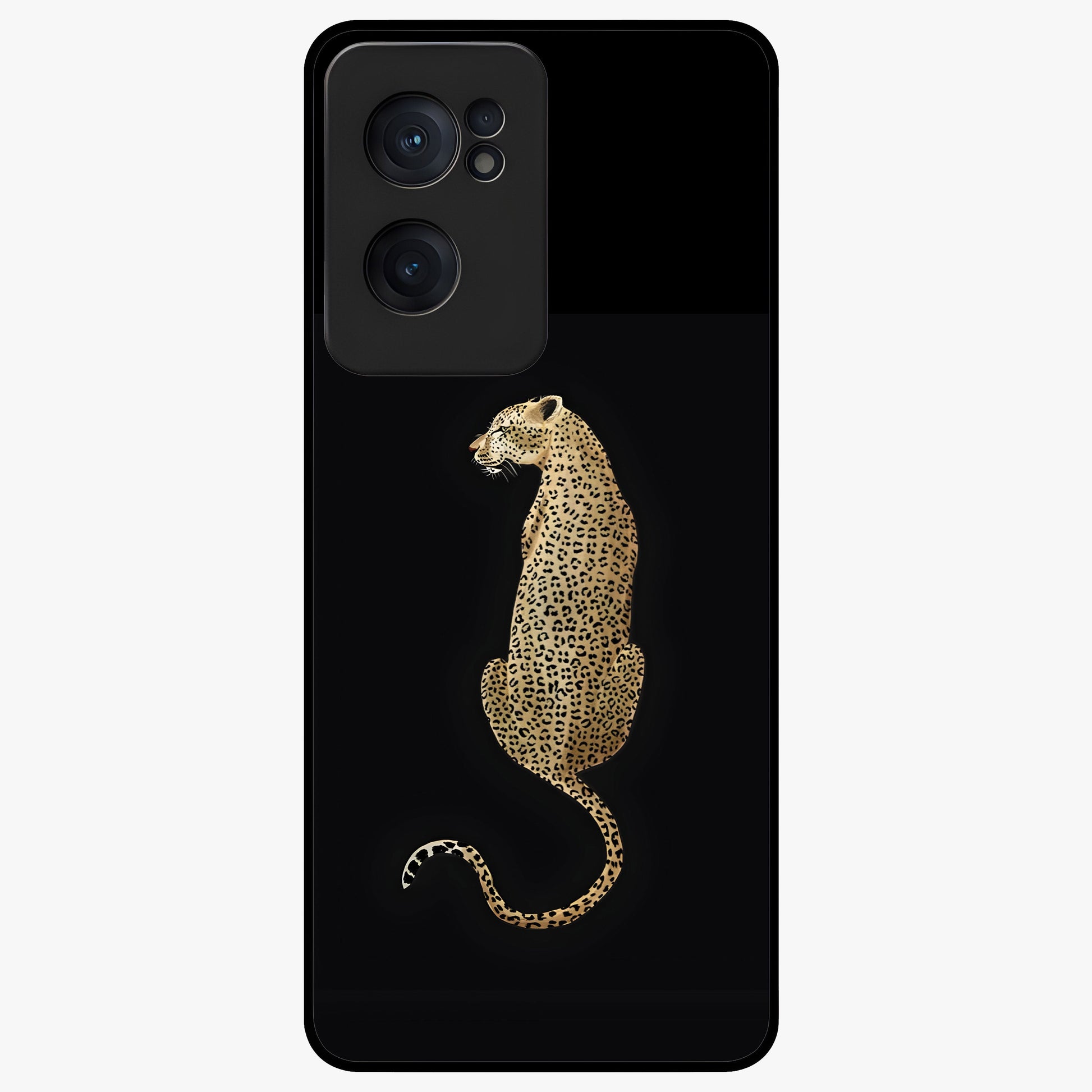 Regal Leopard Glass Case for 1+Nord CE 2  bold front view featuring majestic leopard artwork with rich tones