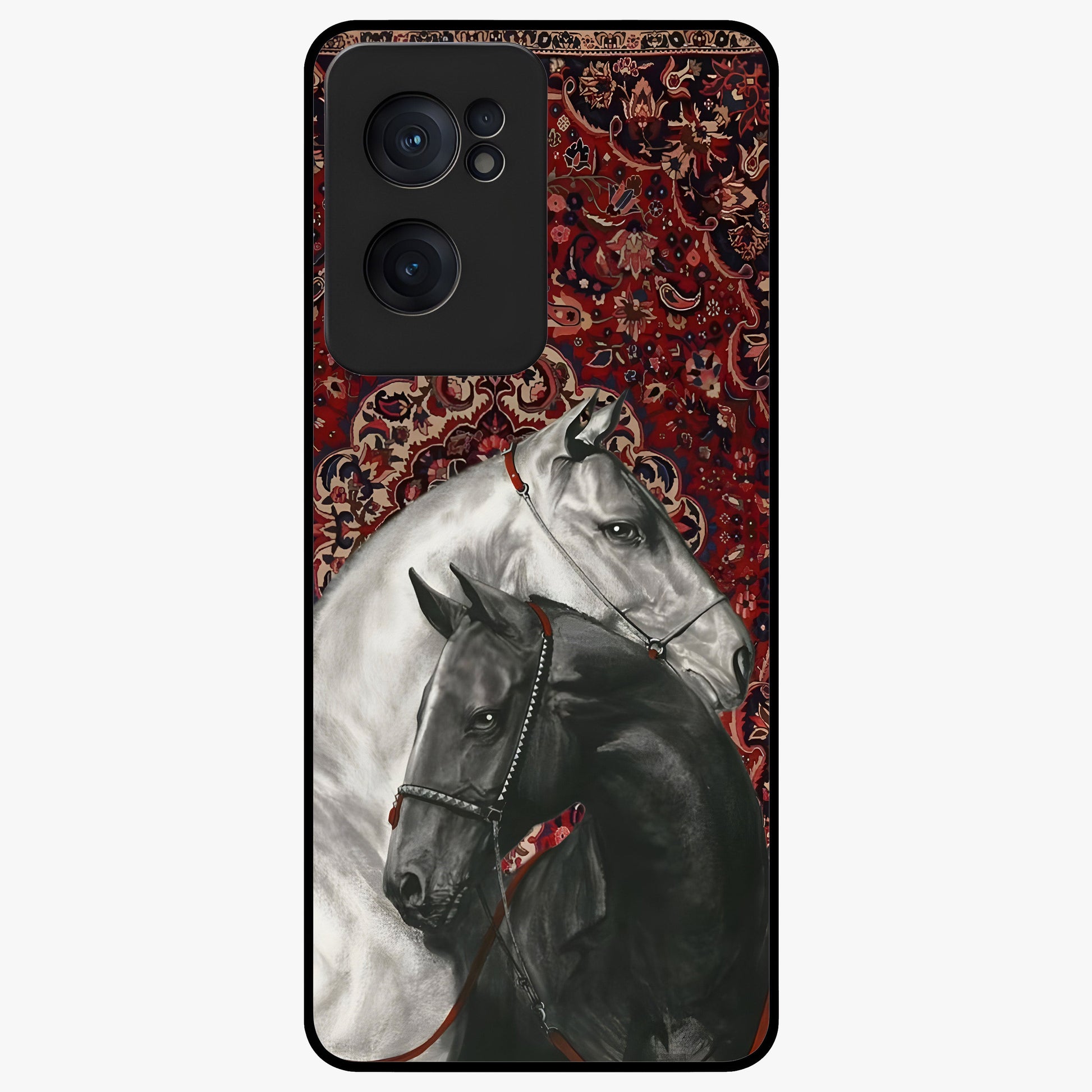 Regal Stallion Tapestry Glass Case for 1+Nord Ce 2  powerful front view featuring majestic horse artwork with tapestry style detailing