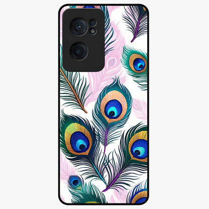 Royal Peacock Feathers Glass Case for 1+Nord CE 2  vibrant front view featuring detailed peacock feather artwork