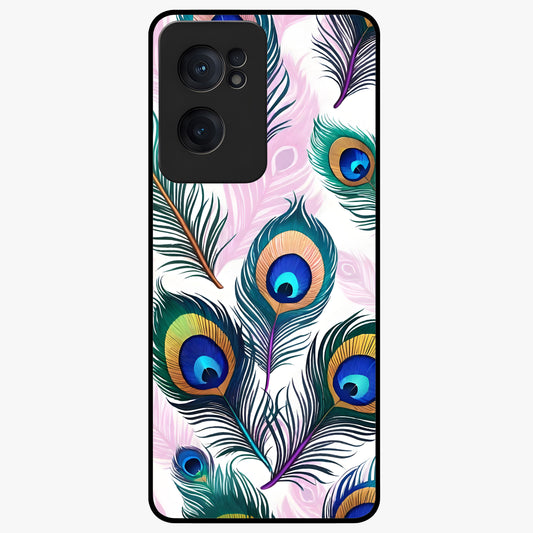 Royal Peacock Feathers Glass Case for 1+Nord Ce 2  vibrant front view featuring detailed peacock feather artwork