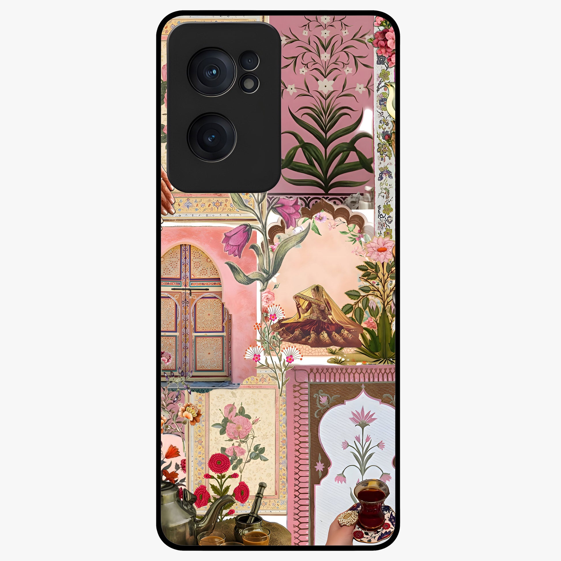Royal Pink Legacy Glass Case for 1+Nord CE 2  elegant front view featuring luxurious pink themed artistic artwork