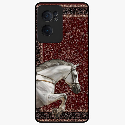 Royal Ride Rug Glass Case for 1+Nord CE 2  bold front view featuring intricate rug inspired artwork with riding theme