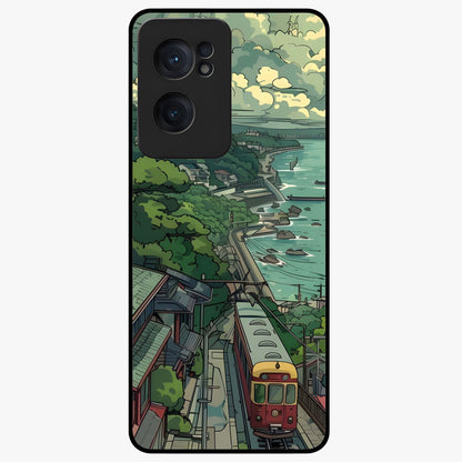 Seaside Train Ride Glass Case for 1+Nord CE 2  scenic front view featuring coastal train landscape artwork