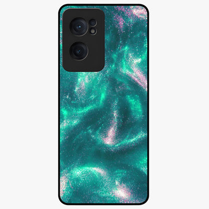 Shimmering Nebula Waves Glass Case for 1+Nord CE 2  vibrant front view featuring cosmic wave artwork in glowing tones