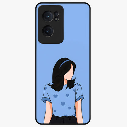 Soft Hearts Girl Glass Case for 1+Nord Ce 2  cute front view featuring illustrated girl with soft heart accents