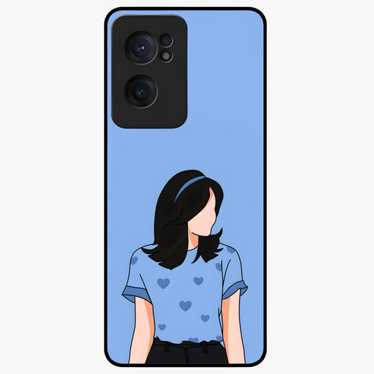 Soft Hearts Girl Glass Case for 1+Nord Ce 2  cute front view featuring illustrated girl with soft heart accents