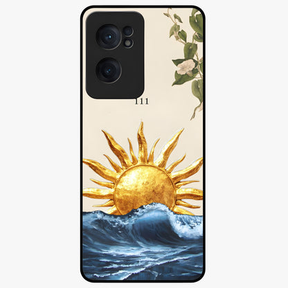 Solar Wave Bloom Glass Case for 1+Nord CE 2  vibrant front view featuring floral artwork blended with solar wave patterns