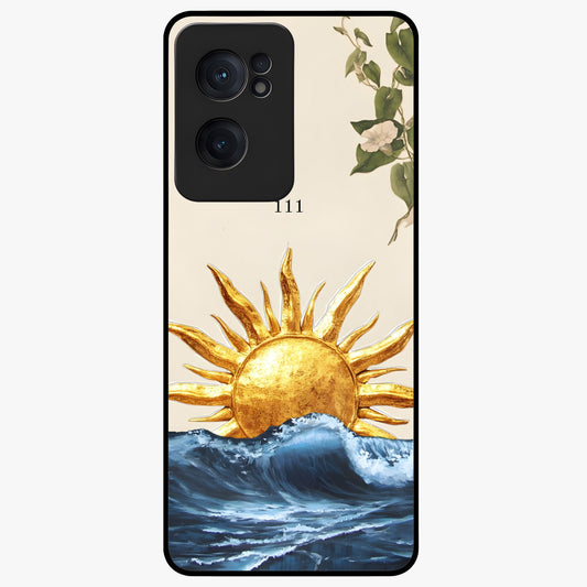 Solar Wave Bloom Glass Case for 1+Nord Ce 2  vibrant front view featuring floral artwork blended with solar wave patterns