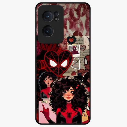 Spider Love Story Glass Case for 1+Nord CE 2  bold front view featuring superhero inspired romantic artwork