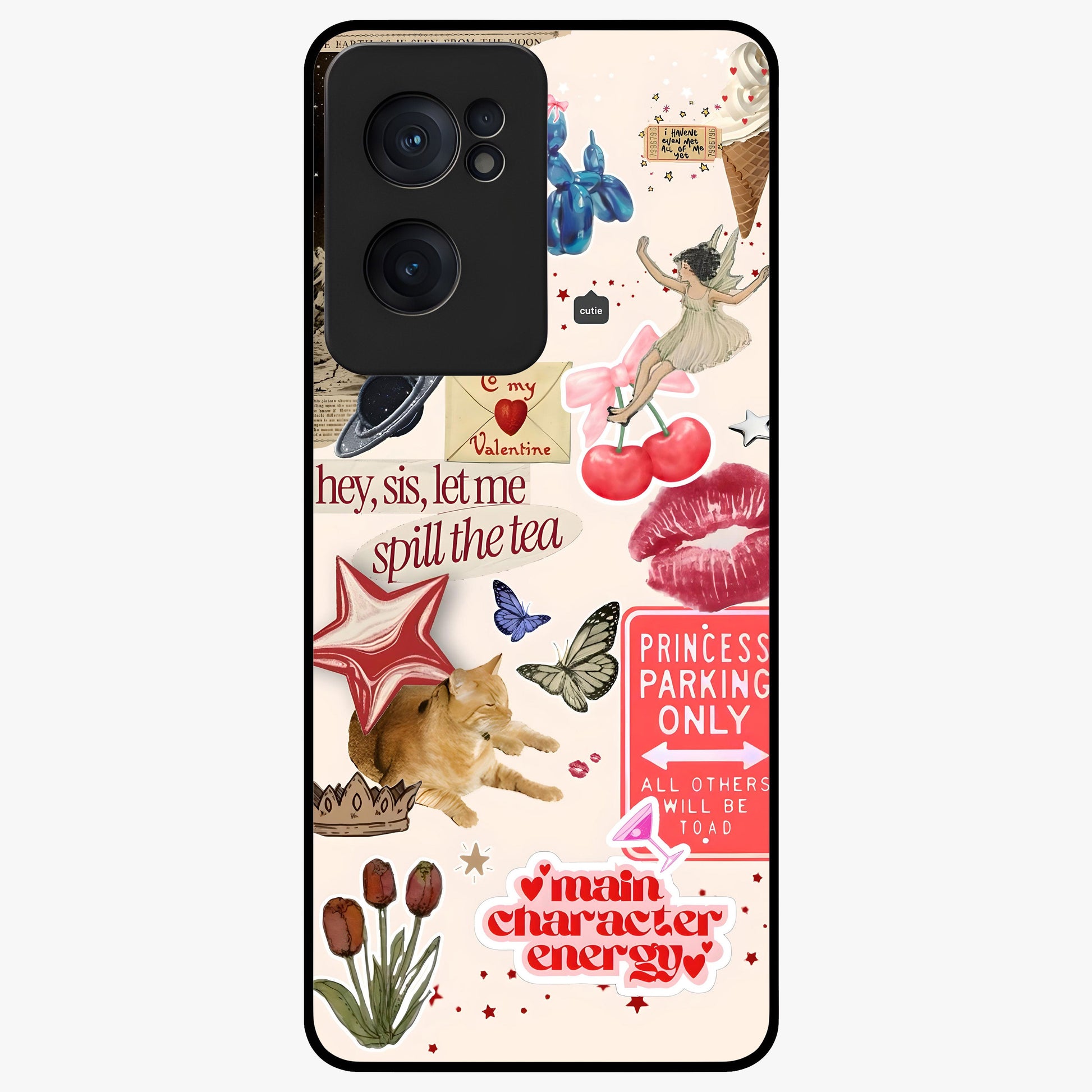 Spill the Tea Retro Collage Glass Case for 1+Nord Ce 2  playful front view featuring vintage style collage artwork