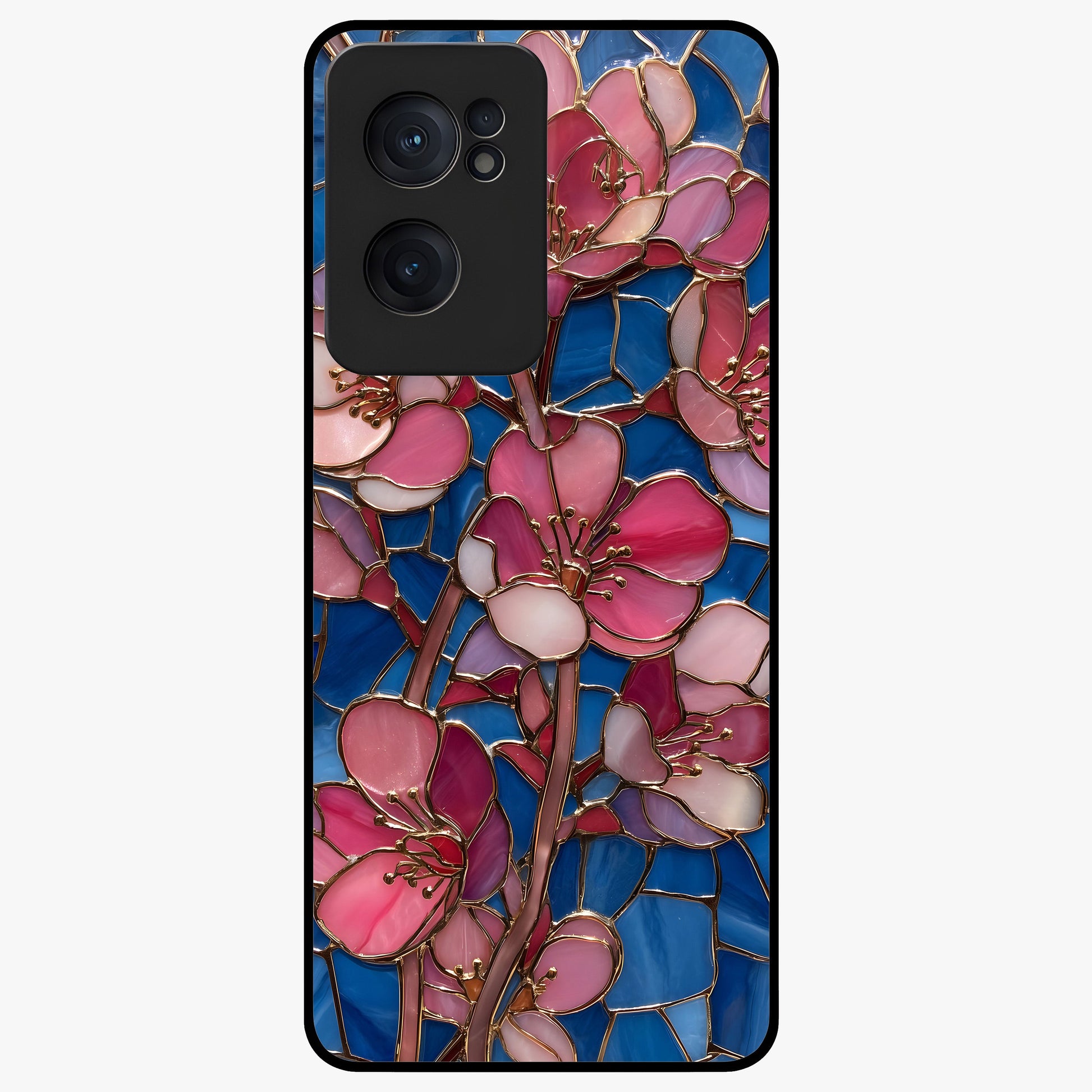 Stained Bloom Grace Glass Case for 1+Nord CE 2  elegant front view featuring stained glass inspired floral artwork