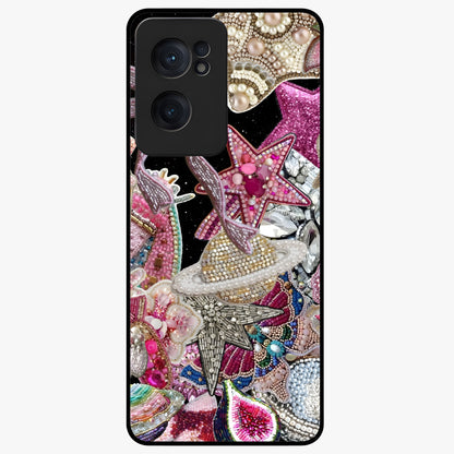 Starlit Jewel Dream Glass Case for 1+Nord CE 2  luxurious front view featuring jewel inspired artwork with star accents