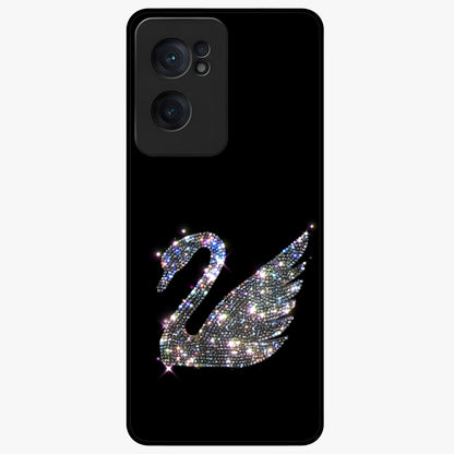 Starlit Swan Grace Glass Case for 1+Nord CE 2  graceful front view featuring swan artwork under shimmering night sky