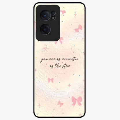 Starry Bow Romance Glass Case for 1+Nord CE 2  charming front view featuring romantic bow artwork with star accents