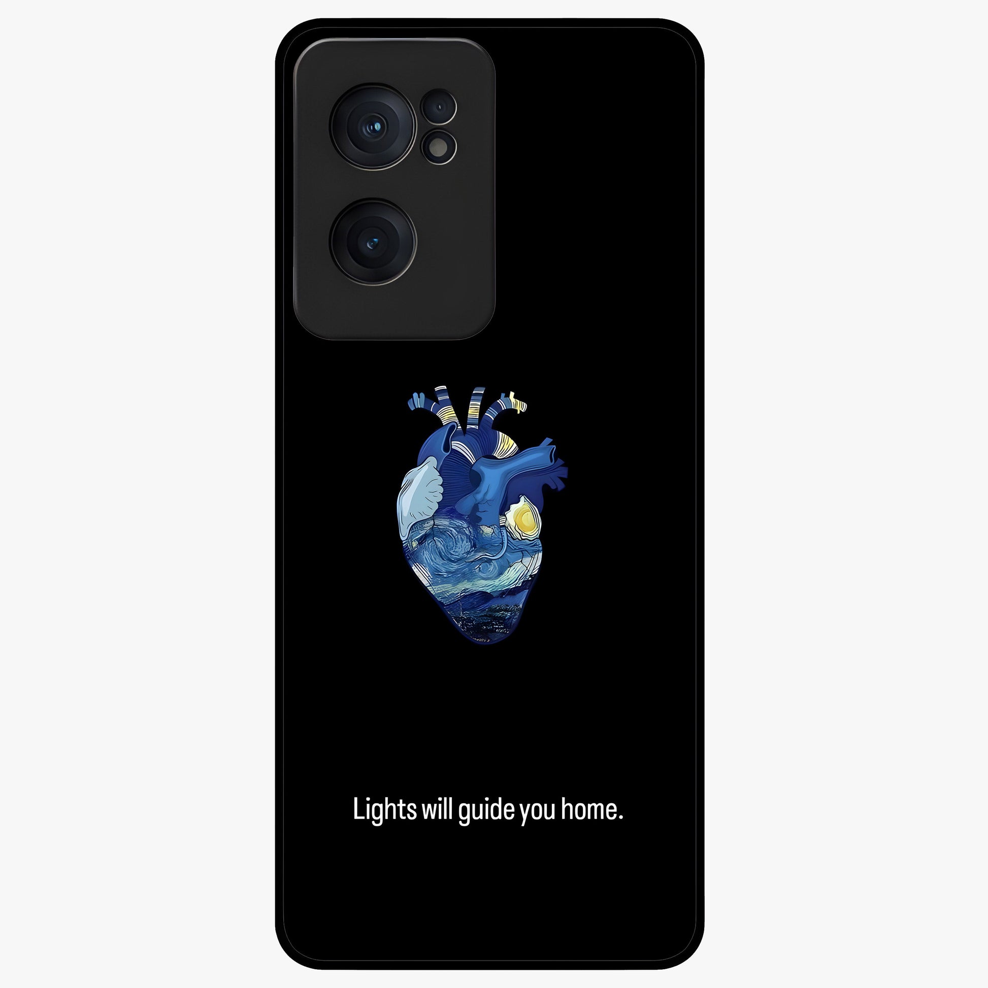 Starry Heart Compass Glass Case for 1+Nord Ce 2  artistic front view featuring heart shaped compass artwork with star details