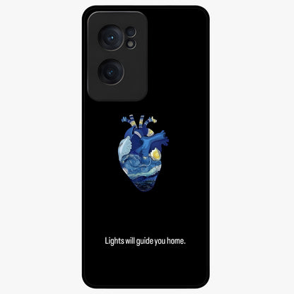 Starry Heart Compass Glass Case for 1+Nord Ce 2  artistic front view featuring heart shaped compass artwork with star details