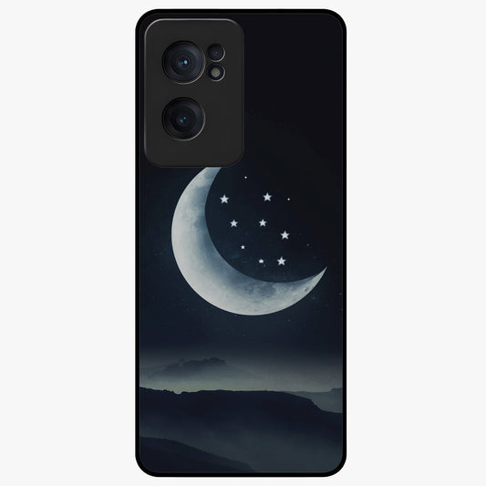 Starry Moon Pattern Glass Case for 1+Nord Ce 2  dreamy front view featuring moon and star patterned artwork