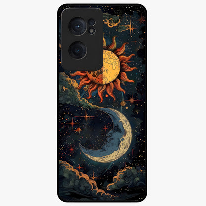 Sun and Moon Magic Design Glass Case for 1+Nord Ce 2  artistic front view featuring symbolic sun and moon artwork