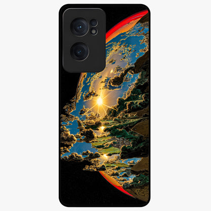 Sunrise Bursting Glass Case for 1+Nord Ce 2  radiant front view featuring vibrant sunrise inspired artwork