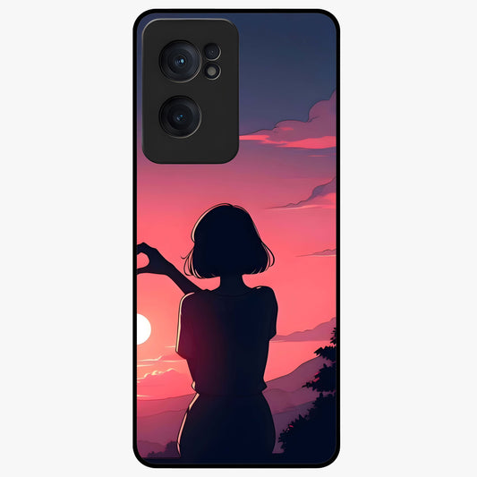 Sunset Silhouette Boy Glass Case for 1+Nord Ce 2  artistic front view featuring boy silhouette against warm sunset backdrop