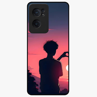 Sunset Silhouette Girl Glass Case for 1+Nord Ce 2  aesthetic front view featuring girl silhouette under glowing sunset sky