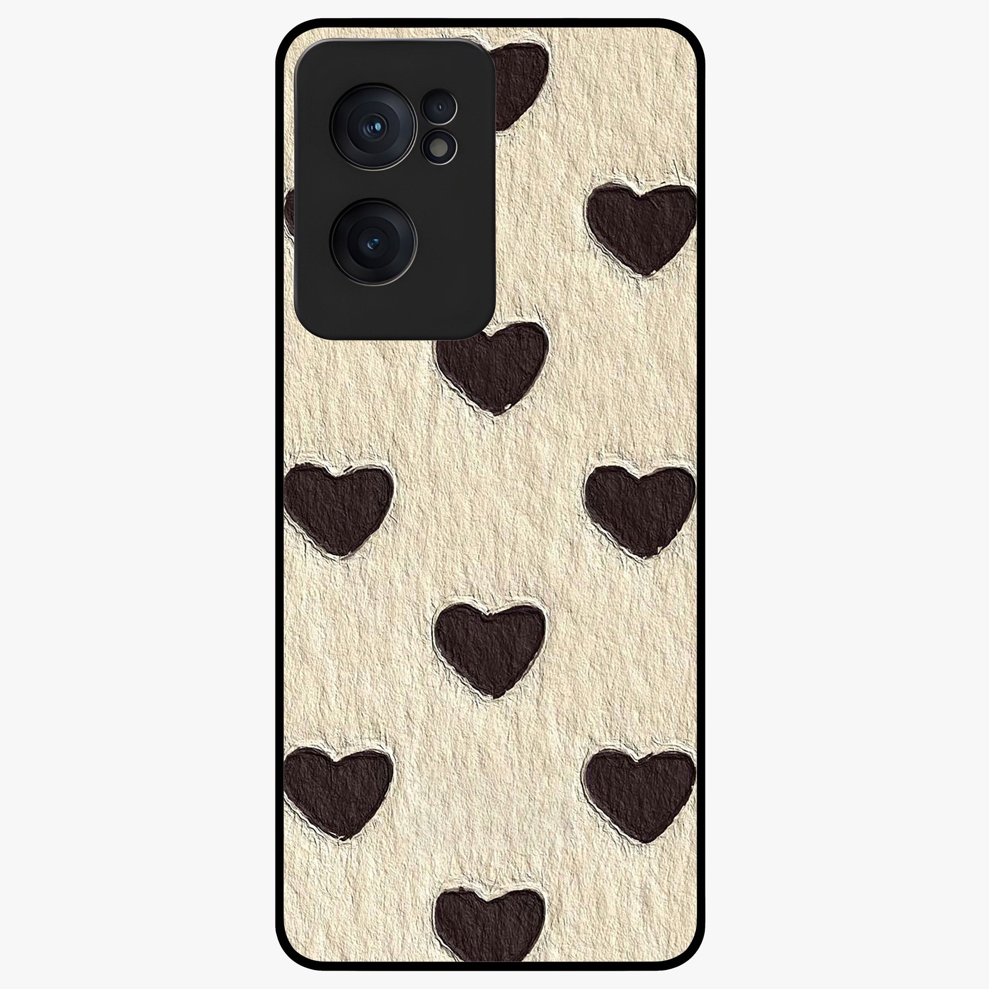 Textured Love Pattern Glass Case for 1+Nord Ce 2  romantic front view featuring heart themed textured artwork