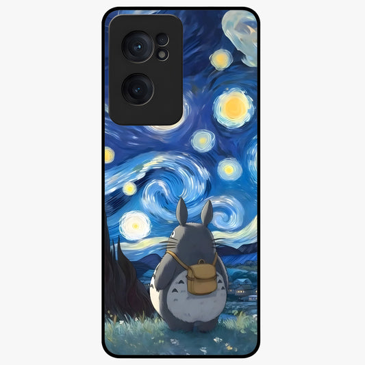 Totoro in Van Gogh Art Glass Case for 1+Nord Ce 2  artistic front view featuring whimsical character artwork in painterly style