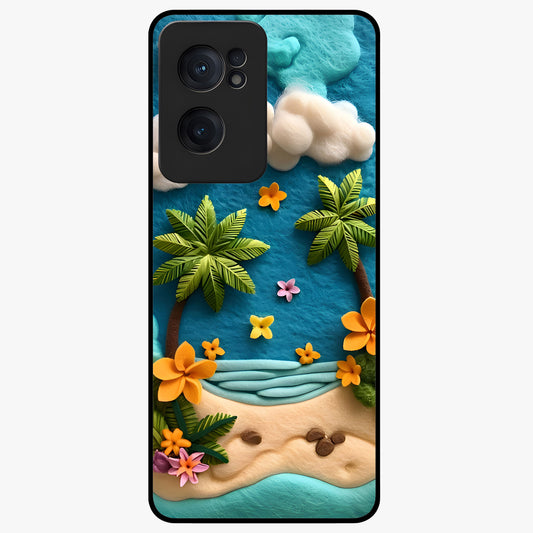 Tropical Felt Escape Glass Case for 1+Nord Ce 2  refreshing front view featuring tropical inspired artistic artwork